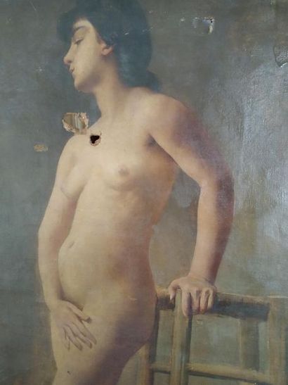 null Ecole française du XIXe siècle
Femme au bain
Huile sur toile
81 x 65 cm
Acc...