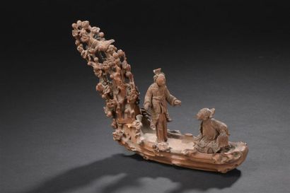 Groupe en bois sculpté Chine, début du XXe...
