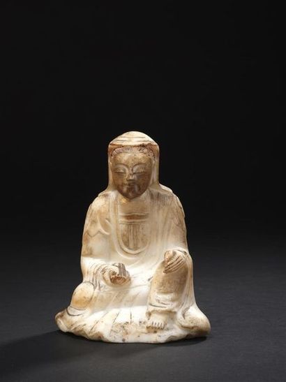 Statuette de Guanyin en marbre blanc Chine,...