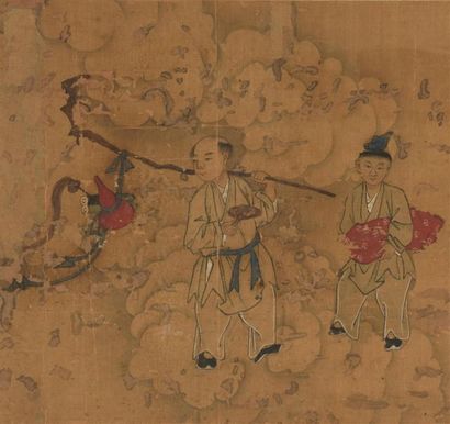 null Deux petites peintures à l'encre et couleur sur soie encadrées
Chine, XIXe siècle
À...