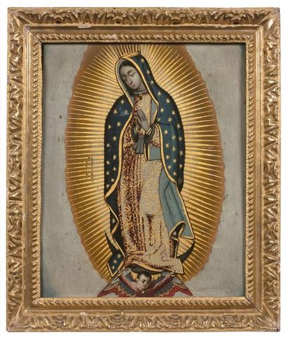 null École mexicaine, vers 1800
Vierge de Guadalupe
Cuivre.
Petits manques et restaurations...