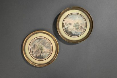 null Attribué à Louis Moreau (1740-1806)
Paire de gouaches représentant des paysages...