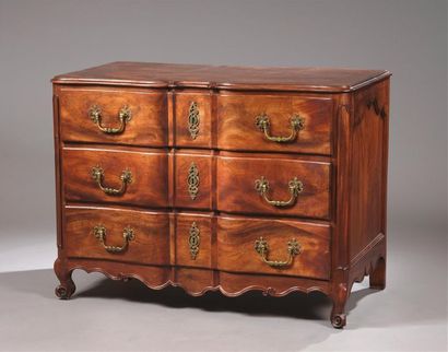 null A Louis XV
period Louis XV period chest of drawers in mahogany, moulded and...