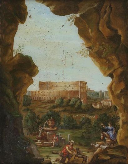 null École italienne , vers 1780
Vues de Saint-Pierre de Rome et du Colisée
Paire...