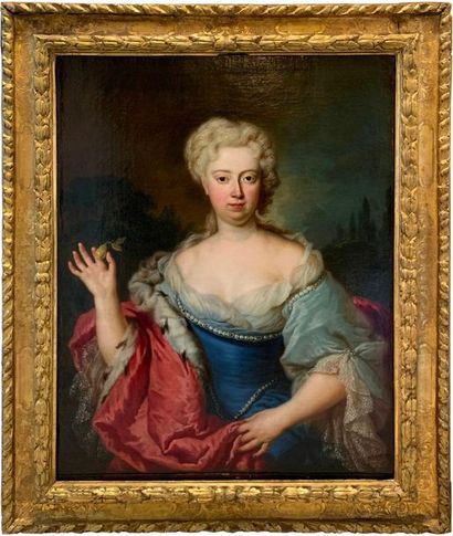 null Attribué à Georg DESMAREES (1697-1776)
Portrait de dame à l'hermine tenant une...