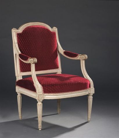 null Large fauteuil, estampillé G. Jacob, d'époque Louis XVI
En bois mouluré et sculpté,...