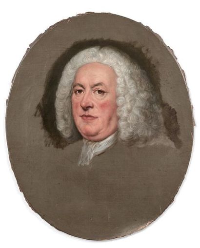 null Attribué à Jean-Baptiste VAN LOO (1684-1745)
Portrait d'homme en perruque, préparation
Toile...