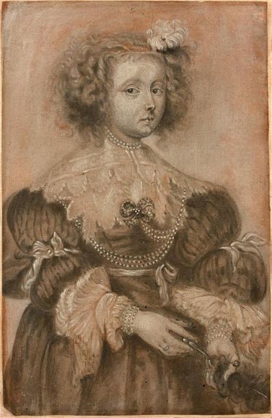 null École Flamande du XVIIe siècle, suiveur de Van Dyc k
Portrait de Marie de Raet
Papier,...