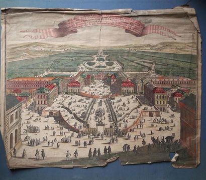 null Versailles, set of plans, elevations, numerous views and gardens, Trianon, Menagerie...