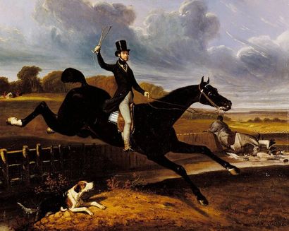 null Philippe LEDIEU (actif vers 1827-1850)
Portrait d'homme à cheval, un chien à...