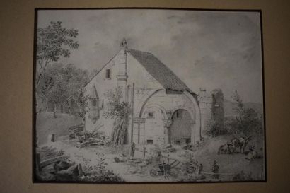 null École FRANÇAISE du XIXe siècle 
Ruines de l'abbaye de Marchbach 
Crayon noir,...