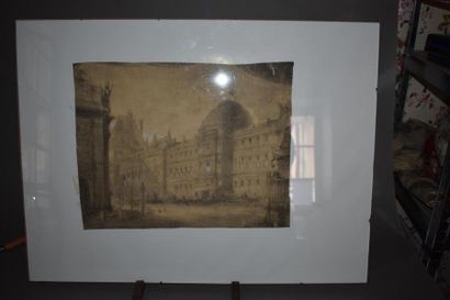 null École FRANÇAISE du XIXe siècle
Vue du Louvre
Mine de plomb, fusain et rehauts...