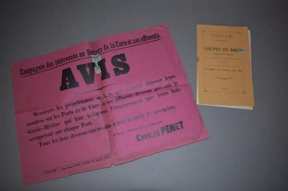 null Vente par adjudication de coupes de bois, Avallon, 14 octobre 1897 et Avis concernant...