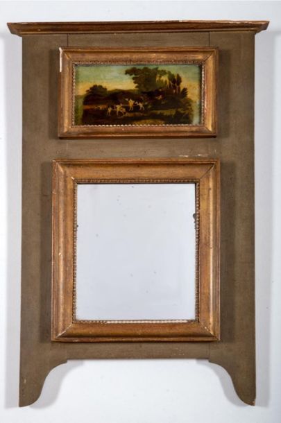 null Petit trumeau en bois laqué vert, XIXe siècle
Orné d'un fixé sous verre représentant...