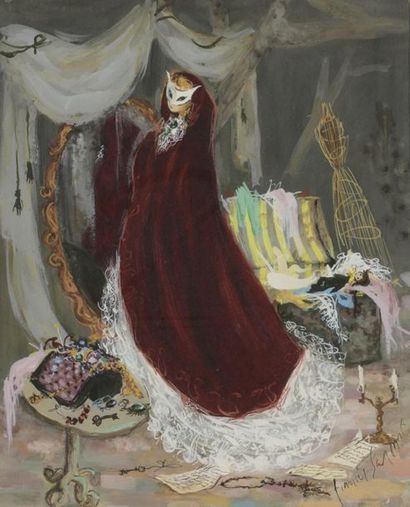null École MODERNE
Masked woman in an interior
Gouache with a signature in the lower...