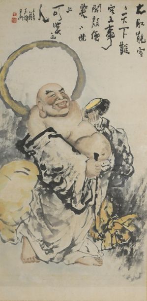 null Ink and colour painting on paper
China
Decorated with a luohan sitting on a...