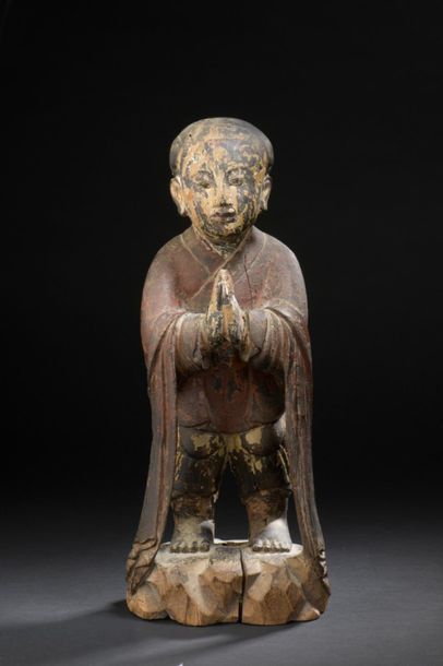  Statue de hoho en bois sculpté et laqué Chine, XXe siècle Représenté debout sur...