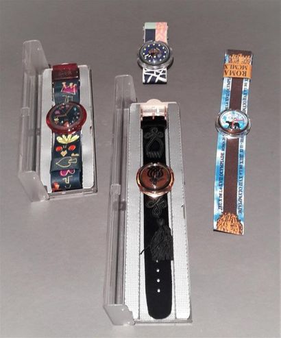 null Lot de quatre montres Swatch, modèle "POP", à quartz (dont deux sans boites...