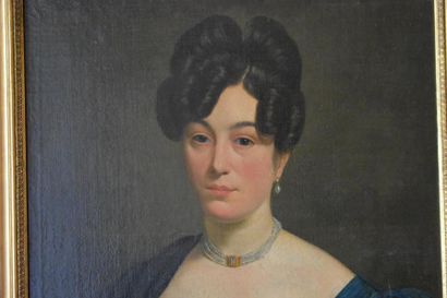 null Ecole française vers 1820
Portrait de femme à la robe bleu
Huile sur toile
65...