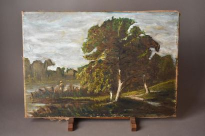 null Ecole française du XIXe siècle
Paysage à l'étang
Huile sur toile
Signé 'Mayer'...
