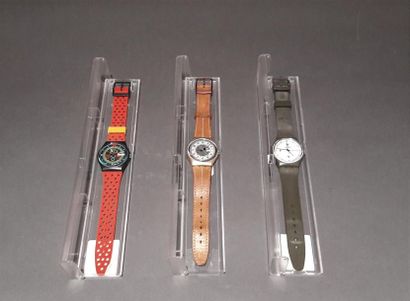 null Lot de trois montres Swatch, à quartz, avec dateur (état neuf)