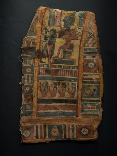 null Fragment de cartonnage en lin stuqué et peint, Egypte, Basse Epoque, 664 - 30...