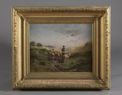 null Félix Brissot de Warville (1824-1898)
Berger et ses moutons
Huile sur panneau
38...
