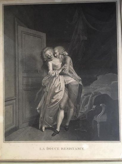 null After Boilly engraved by Tresca
La douce résistance
Dotted engraving circa 1790.
53...