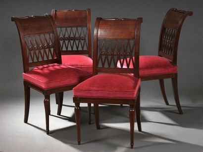 null Suite of four chairs by Georges Jacob, early Empire
period In mahogany and mahogany...