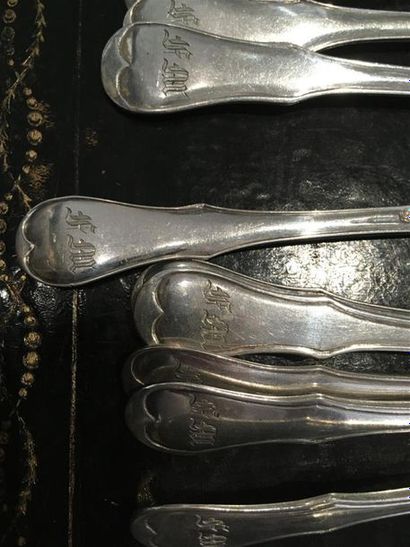 null Part of silver cutlery with entremets from the end of the 18th-early 19th century,...