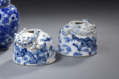 null Chine, XIXe siècle
Deux lave-pinceaux en porcelaine à décor en camaïeu bleu...