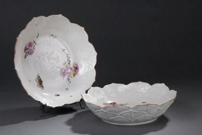 null MEISSEN, 18th century, circa 1755
Two large porcelain bowls with lobed rim,...