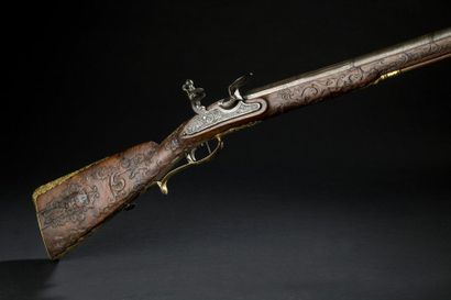 null Spanish shotgun, flintlock. Round barrel, with thundering sides, entirely hammered,...