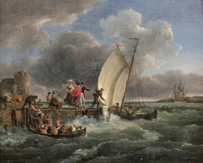 Jean-Louis de MARNE (1752-1829) Accostage sur la grêve, dit aussi L'embarquement...