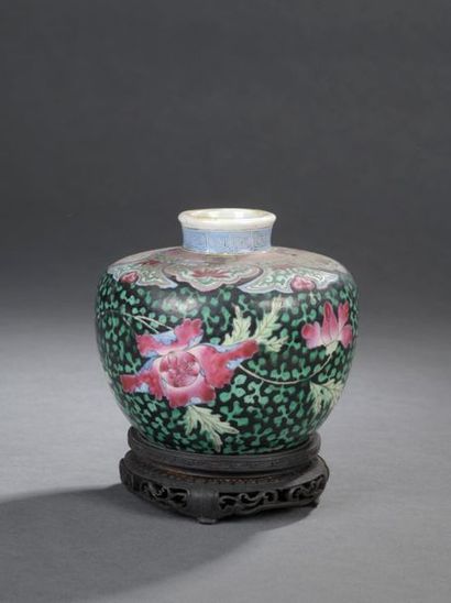 null China, XIXth century
An ovoid porcelain vase with polychrome decoration of enamels...