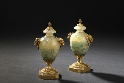 null Paire de petits vases couverts en spath fluor style Louis XVI, XIXe siècle
De...