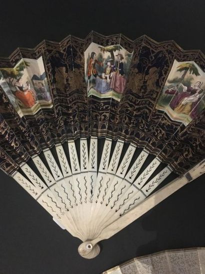 null Reunion of three fans, romantic
period Folded with similar frames in pierced...