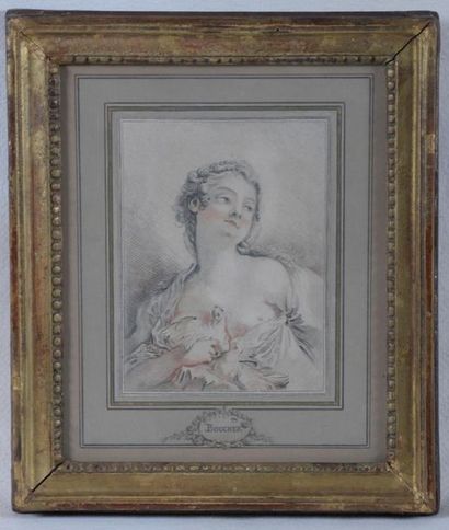 null After François BOUCHER
Woman with dove
Engraving in the manner of drawing.
20...