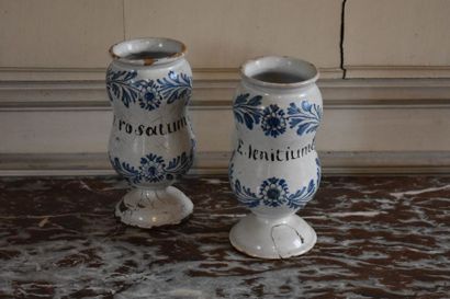 null Pair of ALBARELLI in earthenware, 18th century
With floral decoration in blue...