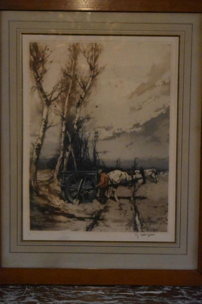 null Ferdinand Jean LUIGINI (1870-1943) 
Man with cart
Colour lithograph.
Numbered...