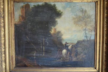 null École Flamande du XIXe siècle
Paysage animé
Huile sur toile.
Accidents.
38 x...