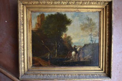 null École Flamande du XIXe siècle
Paysage animé
Huile sur toile.
Accidents.
38 x...