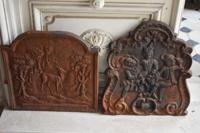 null TWO CAST IRON CHIMNEY PLATES, 19th century 
One decorated with a stag, the other...