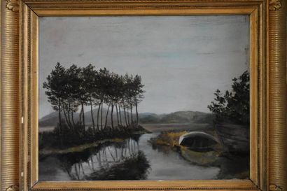 null French School of the 19th century
Landscape by boat
Oil on panel.
32 x 41 c...