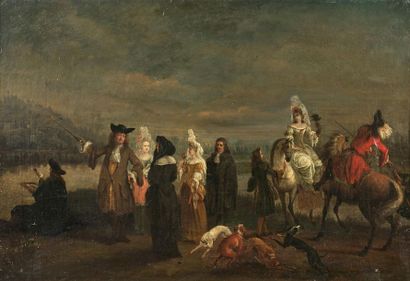 null Hendrick van MINDERHOUT (1632-1696)
Élégante compagnie au bord d'une rivière...