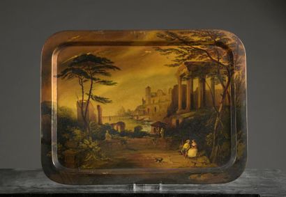 null Napoleon III period tray
In papier-mâché with an imaginary view of Italy, in...