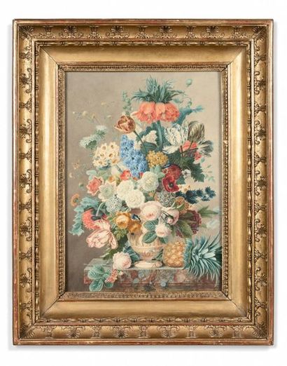 null Christian van POL (1752-1813)
Vase of flowers and pineapple on an entablature
Watercolour...
