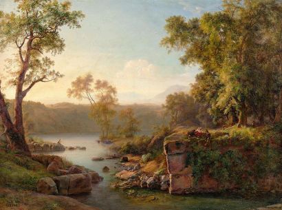 null Louise-Joséphine SARAZIN de BELMONT (1790-1871)
Paysage de rivière à Albano
Toile.
Signé...