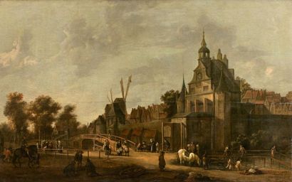 null Attributed to Hendrick de MEIJER (1620-1683)
Characters and bathers at the entrance...