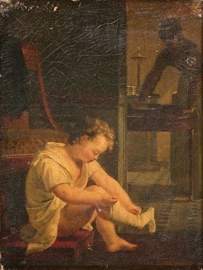 null Attribué à Jeanne Elisabeth CHAUDET (1767-1832)
Jeune enfant enfilant ses chaussettes
Toile...